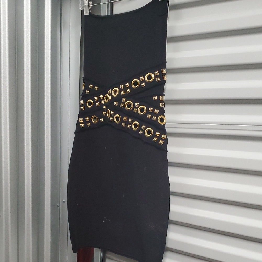 Sz 1/XS NWT $2245 Alexandre Vauthier Black and Gold Women's Tube Bodycon Dress